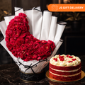 Red Rose Flower Bouquet (Moon Shape) and Cake for love one