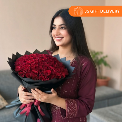 50 & 100 Rose Flowers Premium Bouquet - Last Freshness up to 07 days