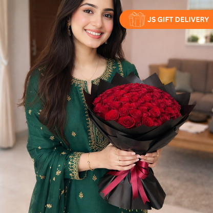 50 & 100 Rose Flowers Premium Bouquet - Last Freshness up to 07 days